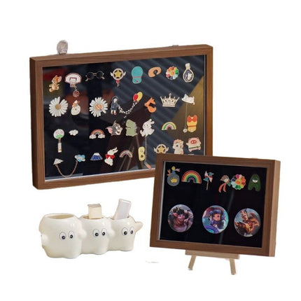 Badge Display Frame Metal Brooch Medal Collection Collection Felt Display Board Wood Grain Wall Hanging Medal Bar Storage