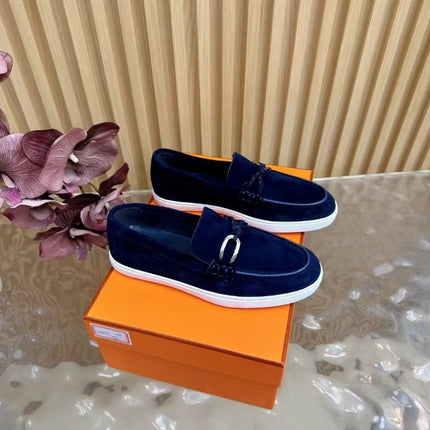 High-End Version of 2025 Autumn and Winter New Style Genuine Leather Metal Buckle Flats-Soled Men's and Women's Same Style Slip-On Lazy Loafers