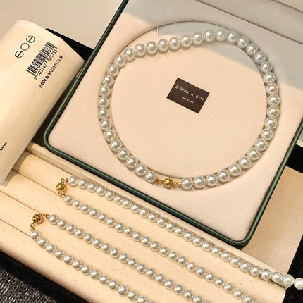 Shijia Aurora Pearl Necklace Women's Magnetic Buckle Sweater Necklace Women's Light Luxury Niche Neck Chain 2024 New Explosions