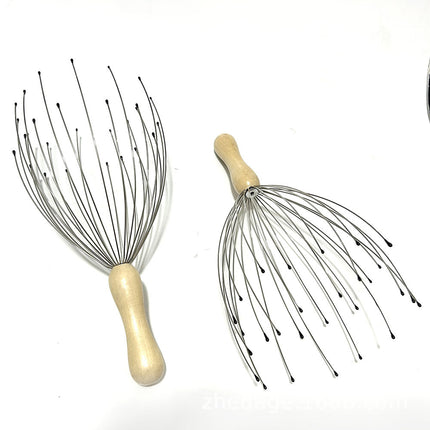 28-Claw 24-Claw Head Massager Wooden Handle Solid Wood Scalp Octopus Massage Head 12-Claw Wooden Handle Fixed Logo