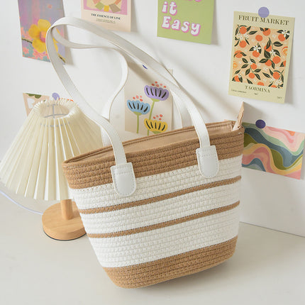 New Versatile Shoulder Bag Large Capacity Woven Bag Women's Seaside Vacation Beach Bag Straw Bag Cotton Thread Tote Bag