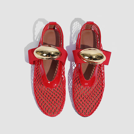 Niche Metal Mesh Flat Shoes Comfortable Hollow Shallow Mouth Breathable Single-layer Shoes Summer Golden Ballet Shoes Mary Jane