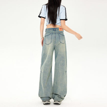 American Style High Street Wide Leg Jeans Women's Spring and Summer 2025 New light blue Straight High Waist Loose Slim Look Mop Pants