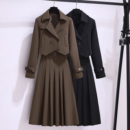 Plus Size Women's Suit Jacket and Skirt Two-Piece Set 2025 Autum New Fat Girl French Design Suit