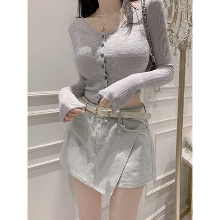 New Product from Dongdaemun, South Korea: Slim-Fit Button-Up Versatile Long-Sleeve T-Shirt in Various Colors, Short Style