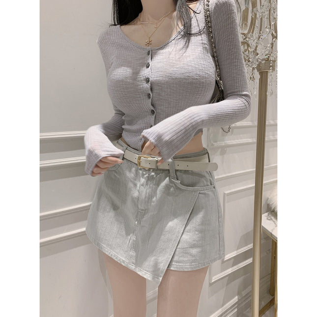 New Product from Dongdaemun, South Korea: Slim-Fit Button-Up Versatile Long-Sleeve T-Shirt in Various Colors, Short Style