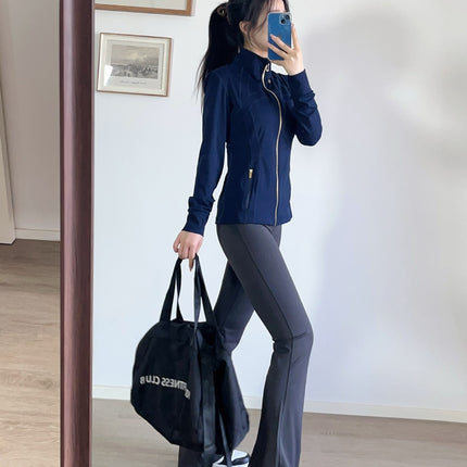 Lu Same Style Top Yoga Wear Alloy Zipper Slim Jacket Long-Sleeved Sports Casual Fitness Women's Stand-Up Collar Jacket
