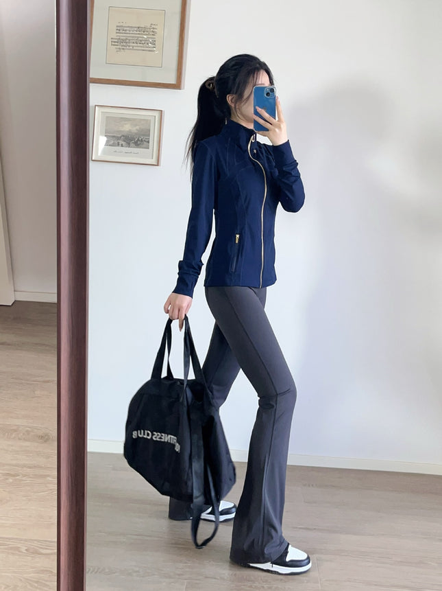 Lu Same Style Top Yoga Wear Alloy Zipper Slim Jacket Long-Sleeved Sports Casual Fitness Women's Stand-Up Collar Jacket