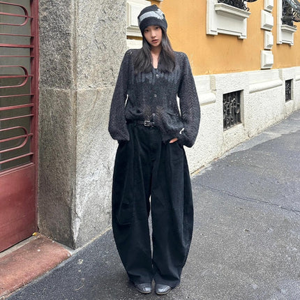 Vintage Long Pants for Women, Deconstructed Versatile High Street Wide-Leg Straight Casual Pants, Men's Style, Spring and Autumn Design, Loose American Green