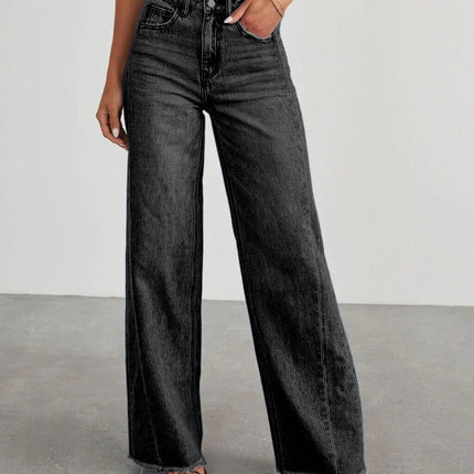 2025 European and American Cross-Border New Products Amazon Loose Wide-Leg Side Seam Patchwork Frayed Hem Jeans for Women 32150