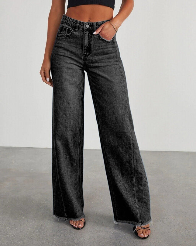 2025 European and American Cross-Border New Products Amazon Loose Wide-Leg Side Seam Patchwork Frayed Hem Jeans for Women 32150