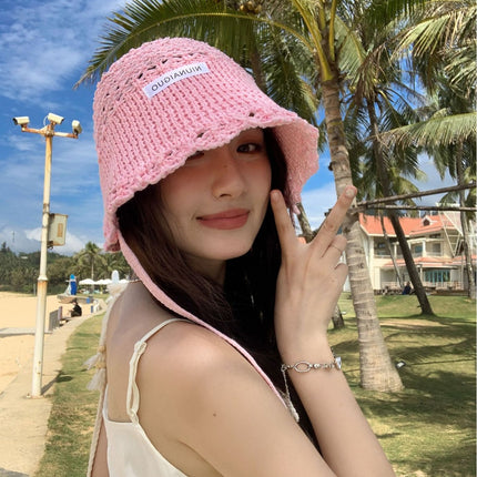 Korean-Style Beggar Hat, Fisherman Hat for Women, Spring and Summer, Face-Slimming Bucket Hat, Breathable Knit Hat, Trendy Sunshade and Sun Protection for Adults