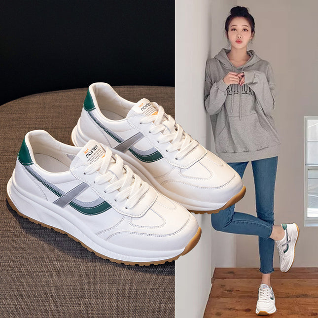 White Sneakers for Women with Platform Soles, 2026 Spring and Autumn New Versatile Trendy Waffle-Style Genuine Leather Sports Sneakers