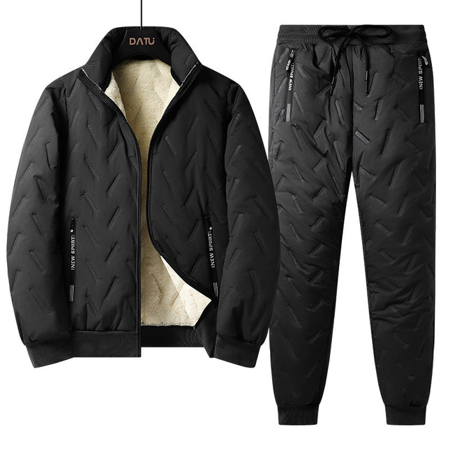 On behalf of the hair fleece-lined warm three-piece set suit winter lamb velvet cotton-padded coat cold-proof vest casual trousers men