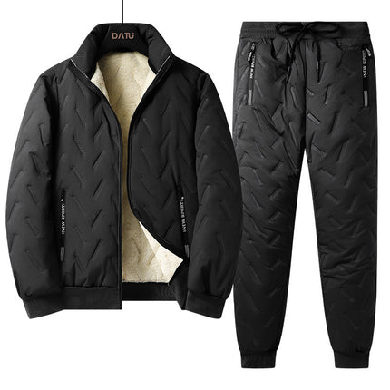 On behalf of the hair fleece-lined warm three-piece set suit winter lamb velvet cotton-padded coat cold-proof vest casual trousers men