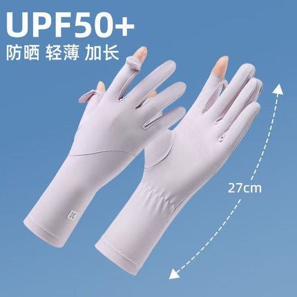 Sun Protection Gloves for Women, Summer Cycling and Driving, Anti-Slip, Ice Silk, Uv Protection, Breathable, Thin, Extended Sunshade