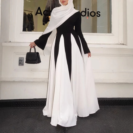 Europe and the United States cross-border women's 2025 spring new black and white stitching long elegant women's evening dress dress dress