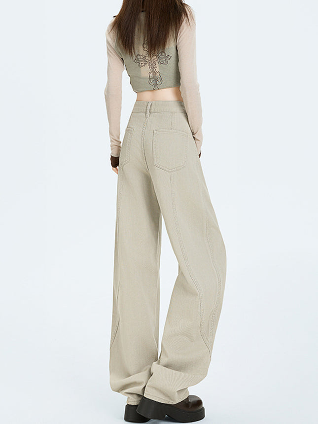 American Retro Wide-Leg Pants 2025 Autumn New Trendy Design Loose Slimming Versatile Floor-Length Jeans for Women