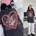 Sx46 pink heart front and back washed black / M