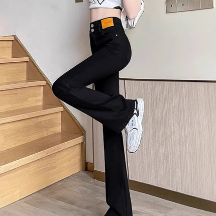 Black Micro La Jeans Women's Trendy All-match New High Waist Flare Slimming Slim-fit Hip-lift Design Flared Pants