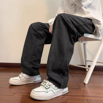 Japanese-style Brown brown Corduroy Pants Men's Spring and Autumn Thin Straight Trousers Trendy Brand Loose Casual Pants Men's