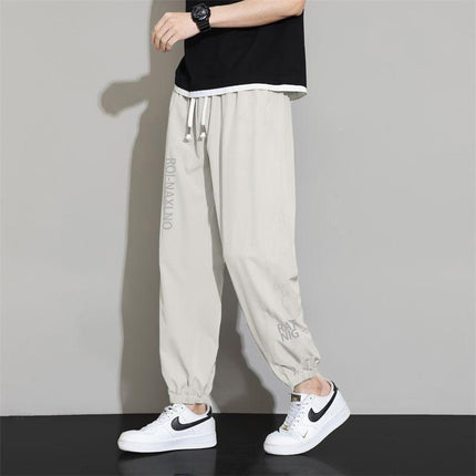 【Fast Shipping】Summer Casual Youth Ice Silk Pants Men's Long Pants Sports Pants Thin Large Size Loose Air Conditioning Pants