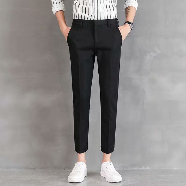 Summer Cropped Pants for Men, Korean Style Trendy Black Casual Pants, Thin Drapey Suit Pants, Slim Fit Tapered Dress Pants for Men