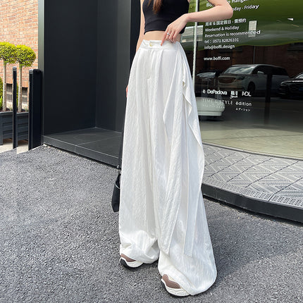 High Waist Washed Cotton Fake Two-piece Strap Spring and Summer All-match Fart Curtain Suit Women's Wide Leg Draping Loose Mop Pants