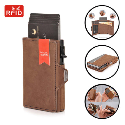 Rfid First-Layer Cowhide Men's Wallet Card Holder Men's Wallet Short Amazon Multi-Functional Wallet Crazy Horse Wallet