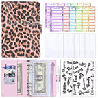 A6 ledger leopard print - pink (shell only) + [new] a6 cash budget card (12 cards) + 8 bill bags + english transparent stickers 2