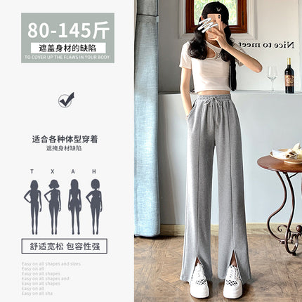 Grey Wide Leg Pants Women's Summer Thin 2024 New High Waist Dipped Loose Casual Mop Split Sports Pants