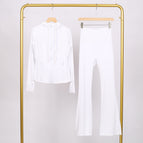 White hooded jacket and bell-bottom pants suit / 2/S