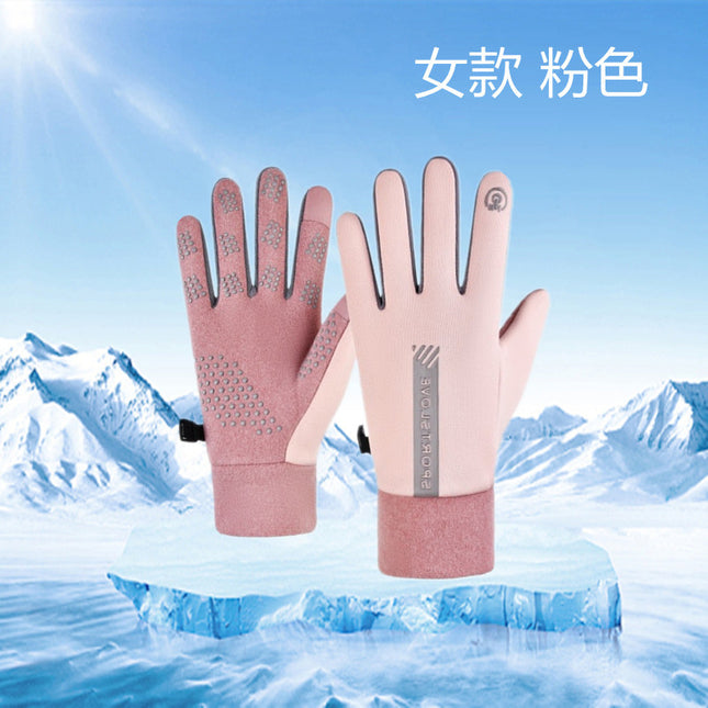 De Rong Warm Riding Gloves Women's Driving Windproof fleece-lined Water-repellent Vertical Label Men's Gloves Touch Screen Non-slip Cold-proof