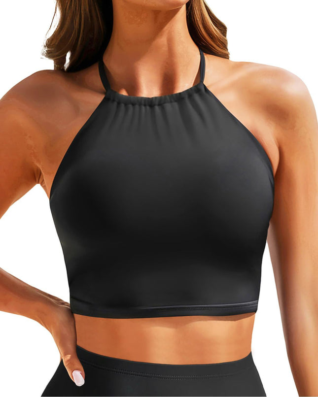 2025 New Export Pure Color Suspender Halter Swimsuit European and American Outer Wear Tube Top Sexy Bikini Swimsuit Top