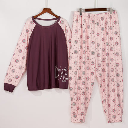 Cross-border plus size Women's Pajamas suit Long Sleeve Long Comfortable Simple and Generous Printed Autumn and Winter Home Clothes