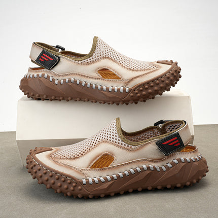 Cross-Border Hot-Selling Summer New Products Large Size Hand-Stitched Casual Breathable Mesh Genuine Leather Toe-Cap Sandals and River Shoes