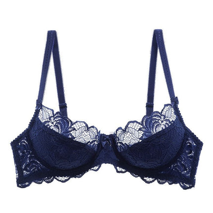 Cross-border Sexy Lace Underwear Women's Thin Transparent Large Chest Small plus size Bra Anti-sagging Upper Bra suit