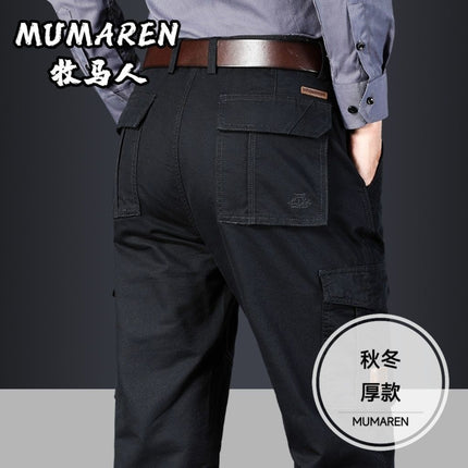 Pure Cotton Multi-Pocket Work Pants for Men, Loose Straight-Leg Casual Pants, Durable Outdoor Large Size Long Pants for Men