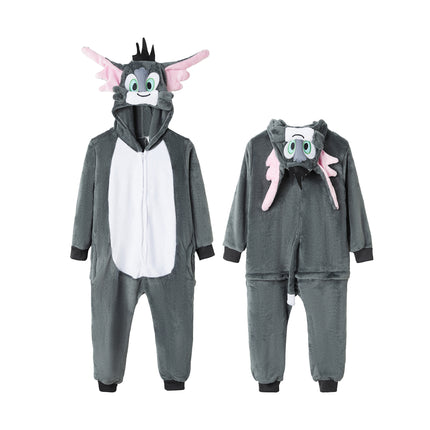 2025 New Flannel Mixed Wholesale Animal Cartoon One-Piece Pajamas Tom Cat Toilet Version Warm Home Clothes