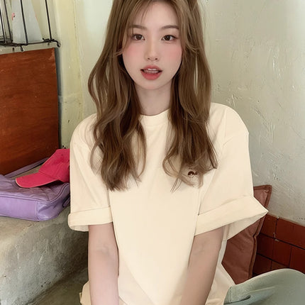 Pure Cotton Short-Sleeve T-Shirt for Women, 2026 New Style, White, Summer, Loose-Fitting, Half-Sleeve, Niche, Versatile, Unique Design Top