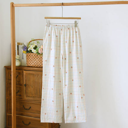 Pure Cotton Gauze Pajamas Spring and Summer Cotton Printed Casual Loose Large Size Women's Pants Can Be Worn Outside Home Pants