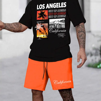 Summer American Men's Sports Casual Comfortable Sports Suit T-Shirt Shorts Two-Piece Trendy Set