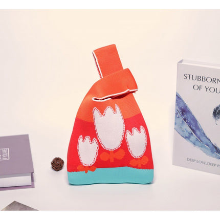 Knitted Handbag Women's Spring New Cartoon Woven Hand Bag Work Sundry Bag Gift Bag Lunch Bag