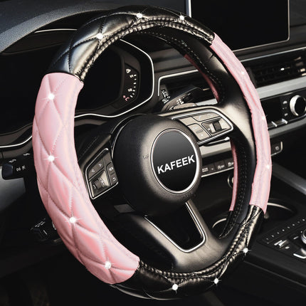 Car Steering Wheel Cover Rhinestone Steering Wheel Cover Four-Season Universal Diamond Soft Leather Non-Slip Steering Wheel Cover with Shiny