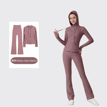[in Stock] Ld Hooded Flared Jacket Set Top Women's Tight Elastic Fitness Sports Running Yoga Wear