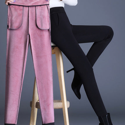 Factory direct selling leggings outer wear fleece-lined high waist padded lamb velvet leggings autumn and winter stretch slim women's pants