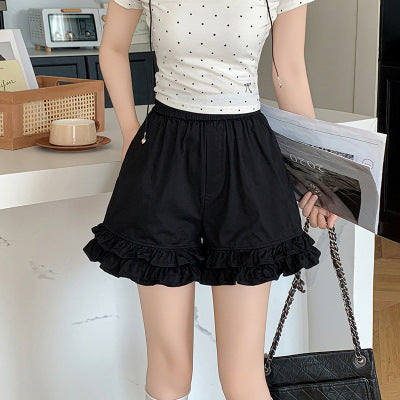 2026 Women's Summer New Floral Shorts with Ruffled Edges, Casual Girl's Elastic Waist Short Skirt Pants, Lace Cotton Shorts