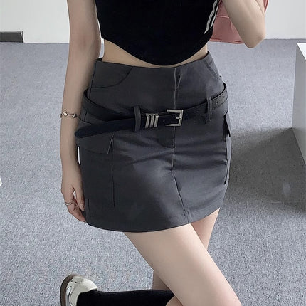 European and American Spice Girl High Waist Short Skirt Hip Skirt Belt Decorative Pocket Workwear Anti-Drain Safety Pants Small Skirt