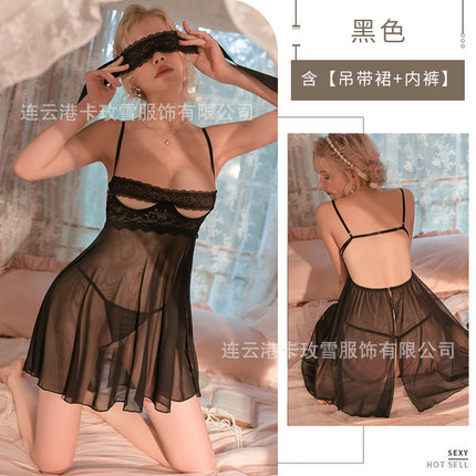 Kamei Snow Summer Thin Lace Sling Home Women's Nightdress Steel Ring Gathering Sexy Lingerie 1889