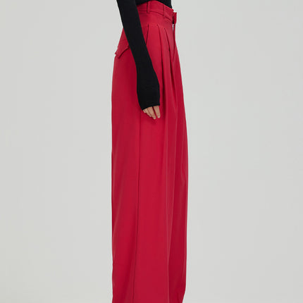 White High-Waisted Drapey Ultra-Wide Floor-Length Pants for Tall Individuals, Extended Straight-Leg Wide-Leg Suit Casual Pants